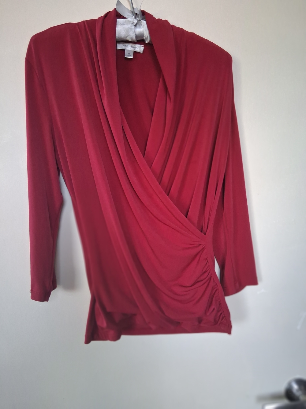 Dress Barn Dark  Red Draped Wrap-Front Long Sleeve Top